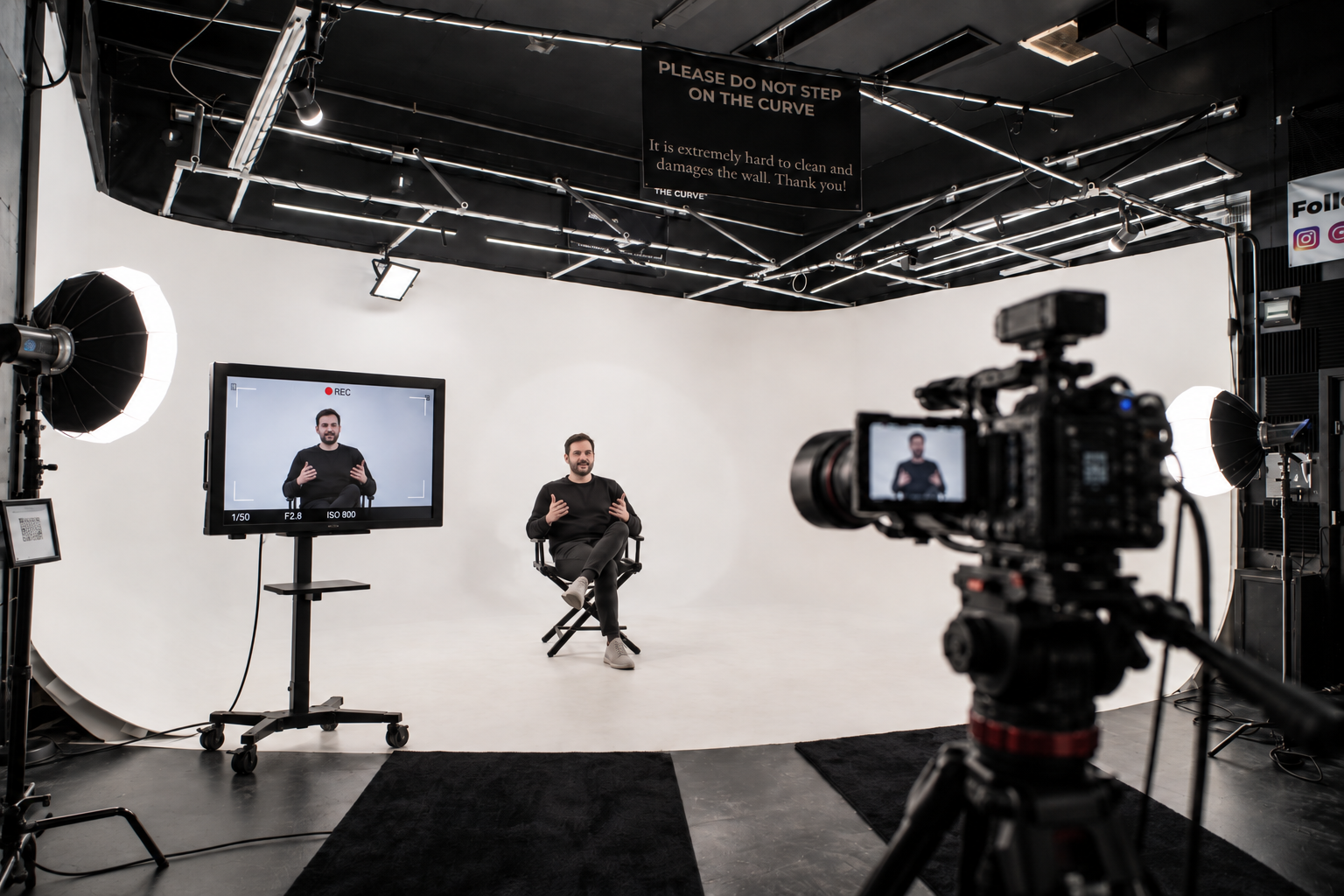 White Cyc Wall with recording equipment