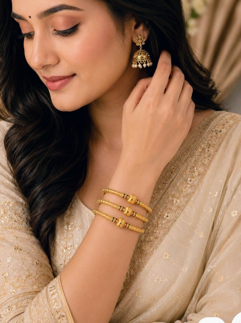 Red green mina with golden bead gold bangles set of 4