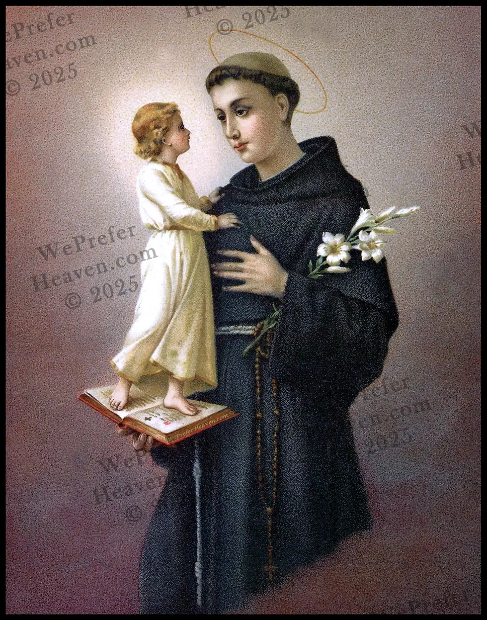St. Anthony of Padua standing holding the Bible with a Vision of Child Jesus.