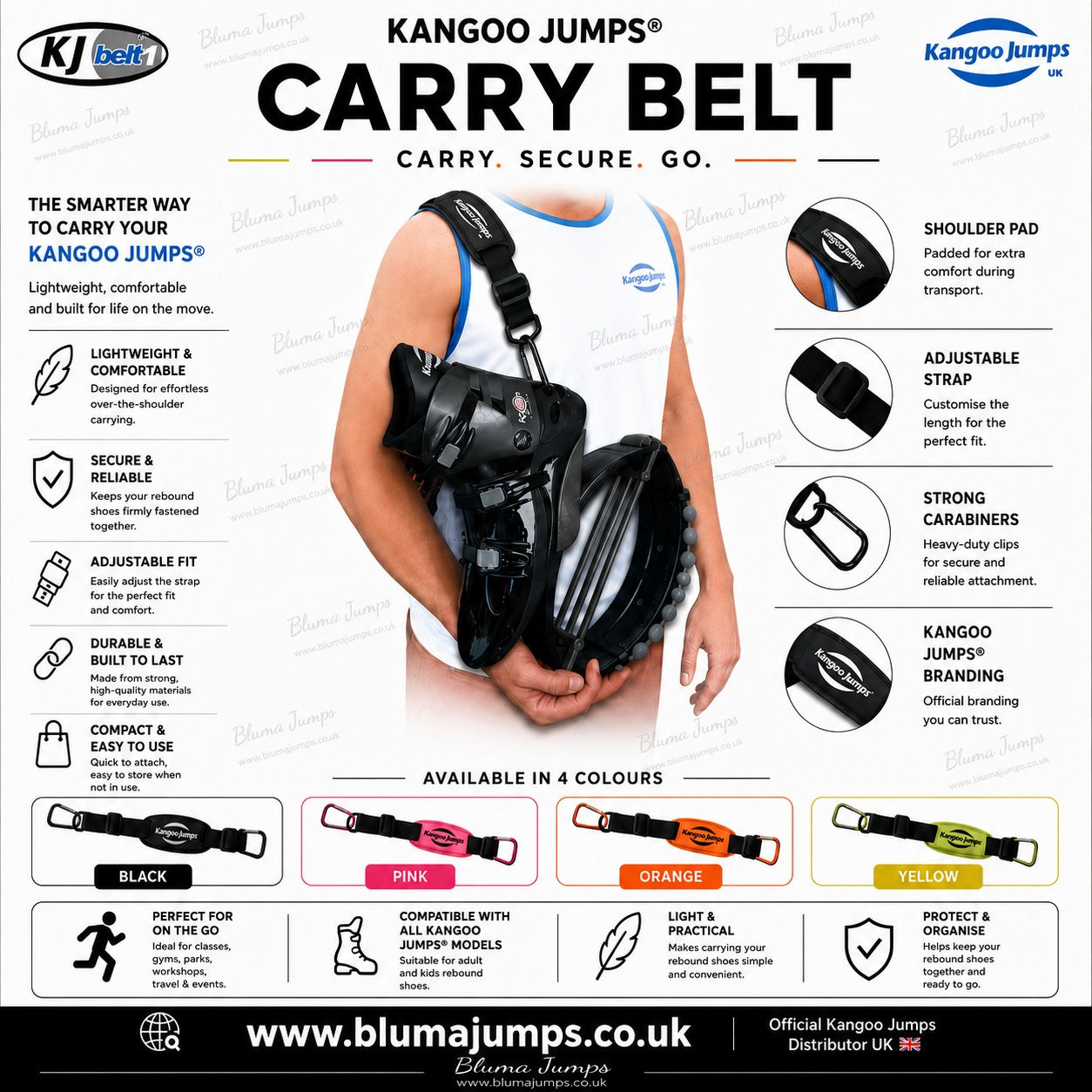 Kangoo Jumps UK KJ Carry Belt Black Over the Shoulder bright