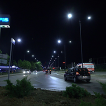road with streetlights on