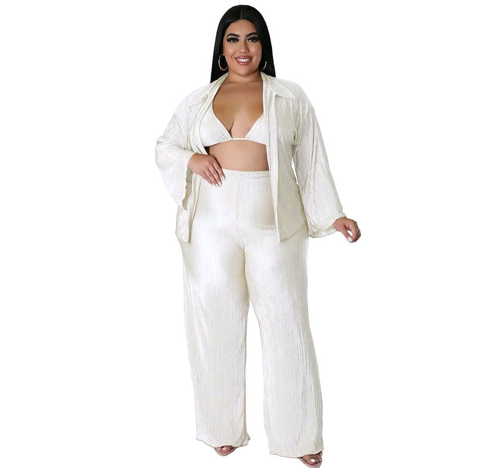 Thumbnail: Plus Size Three Piece Wide Leg Pants Set White