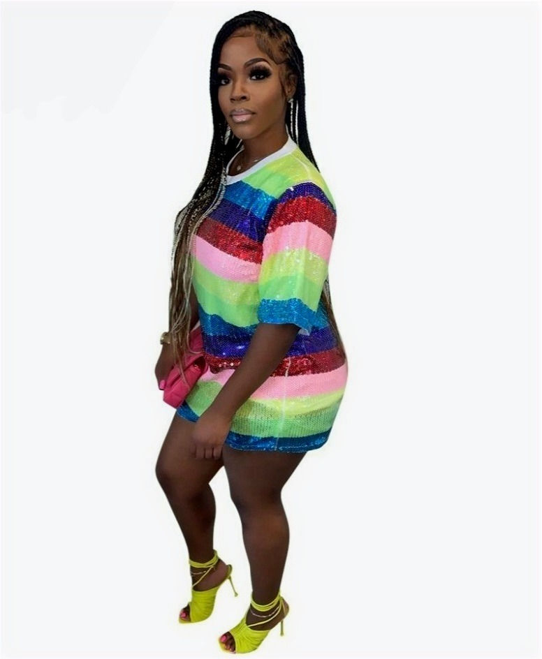 Cherry Limeade Stripe Sequin T-Shirt Mini Dress Side View