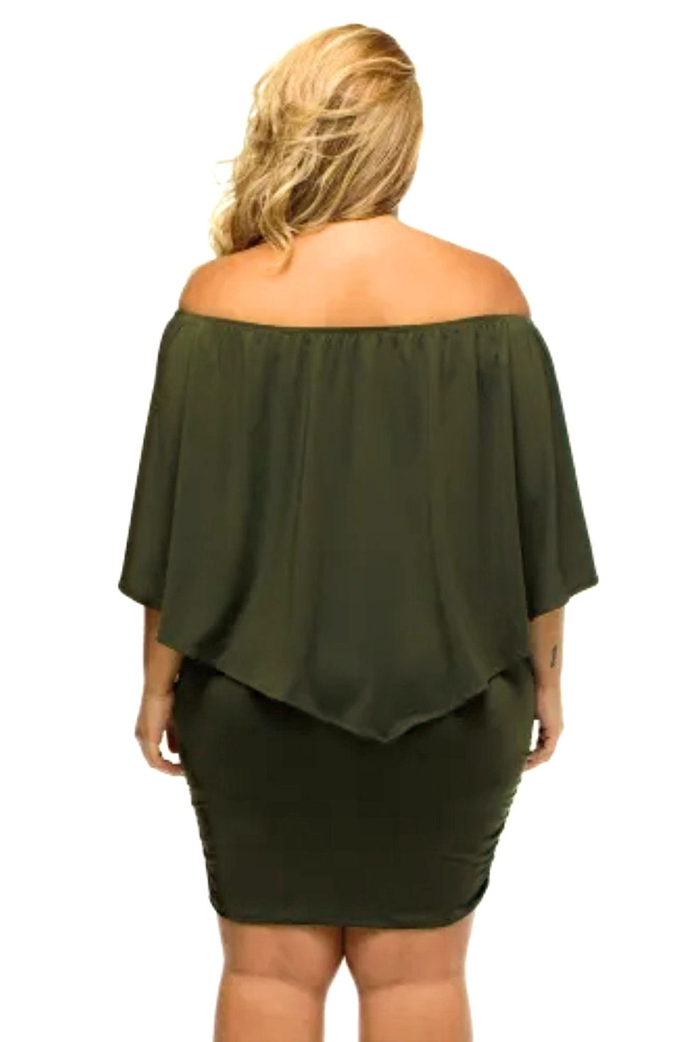 Thumbnail: Poncho Layered Mini Dress Green Plus Size Back View