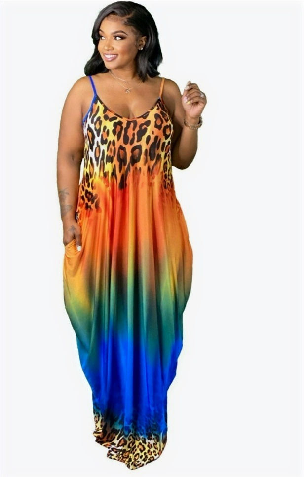 Cheetah Blue Ombre Plus Size Maxi Dress