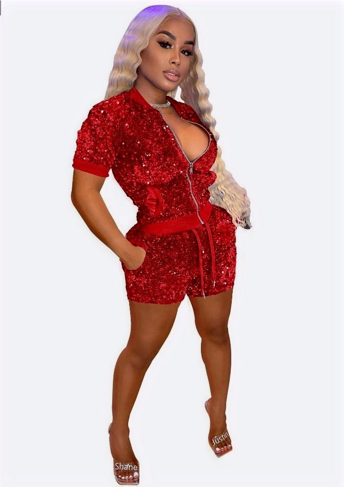 Thumbnail: Sequin Reign Two-piece Shorts Sets Red