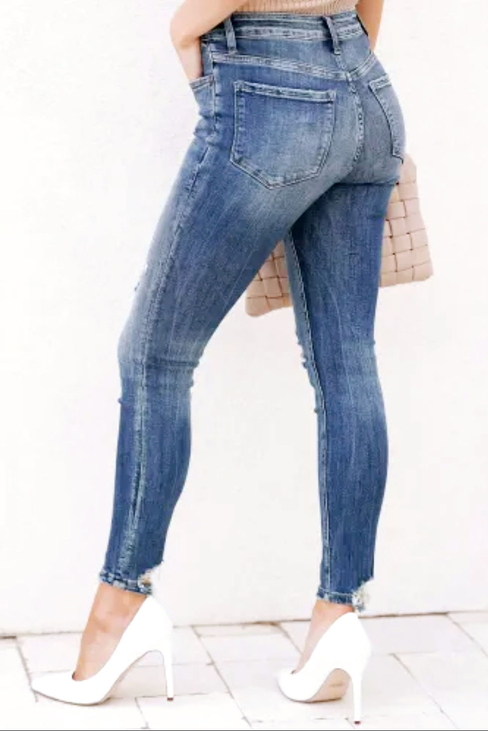 Thumbnail: Blue Asymmetric Distressed Skinny Jeans Side View
