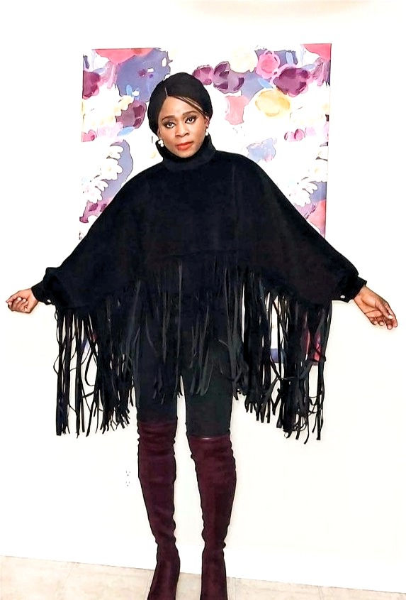 Plus Size Tassel Shawl Black Front View Photo Two