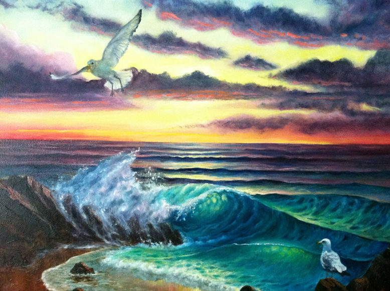 Sunset with Seagulls   - Oil -   20 x 16.jpg