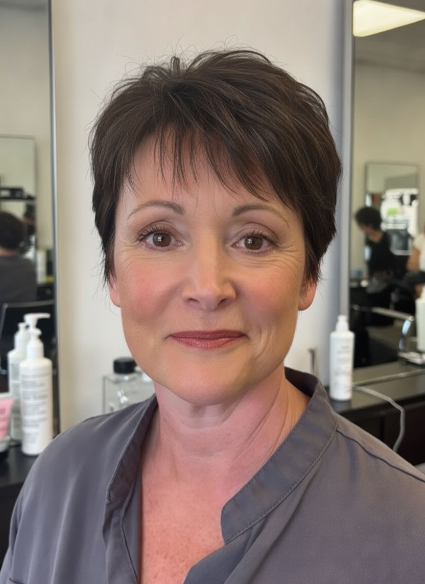 Classic dark pixie haircut for women over 60