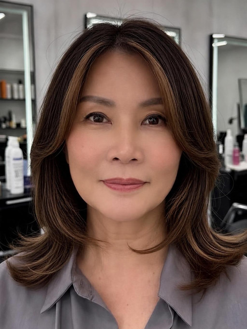 Dark Brunette with Face-Framing Highlights