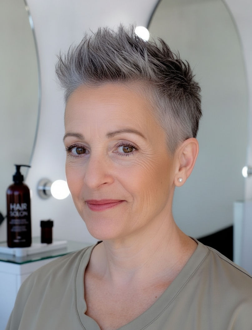 Spiky textured silver pixie for women over 60