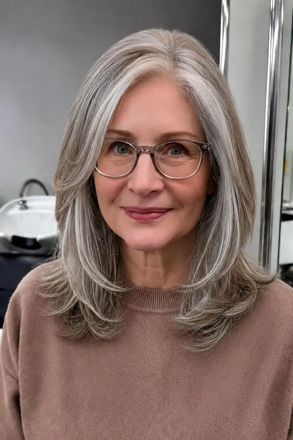 Shoulder-Length Blonde Layers With Curtain Bangs