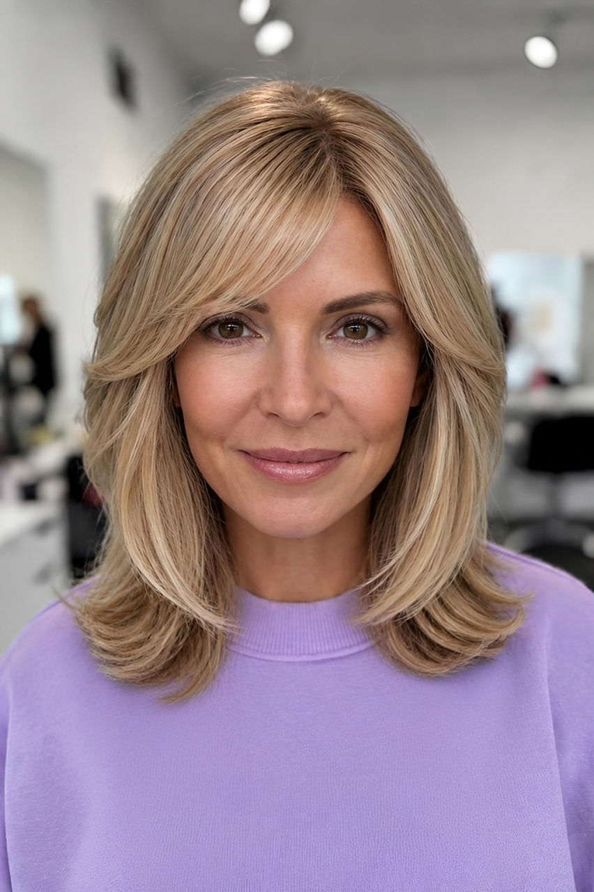 Long Layered Gray Shoulder-Length Cut