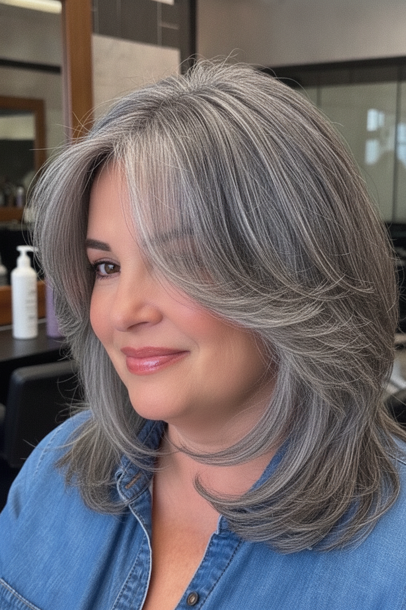 Voluminous Gray Feathered Layers