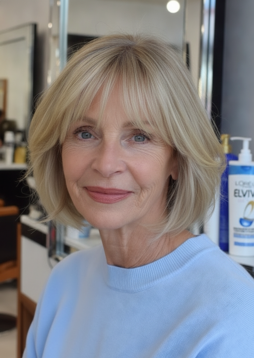 Low-Maintenance Feathered Bob for Women Over 50