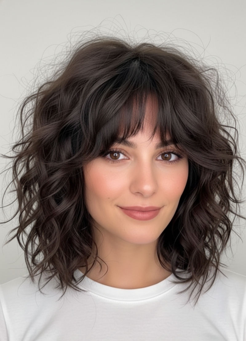 Wavy Curly Spring Fresh Shag Hairstyle