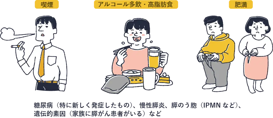 膵臓がんの原因とリスク因子を示したイラスト