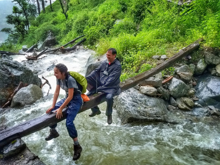 Crossing stream during monsoon.