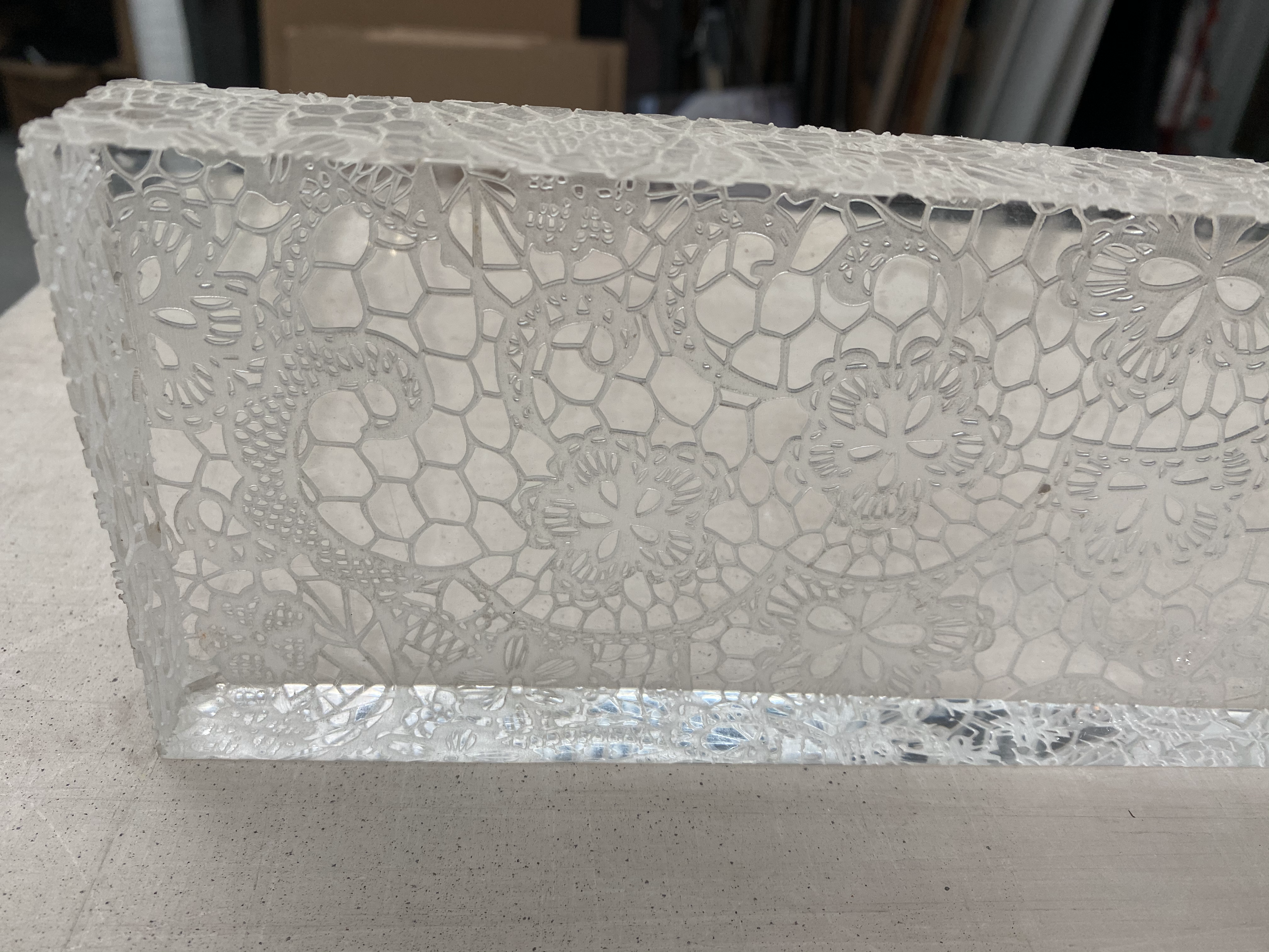 Laser etch on 1" clear acrylic