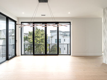Sliding double glass doors connecting indoor and outdoor space