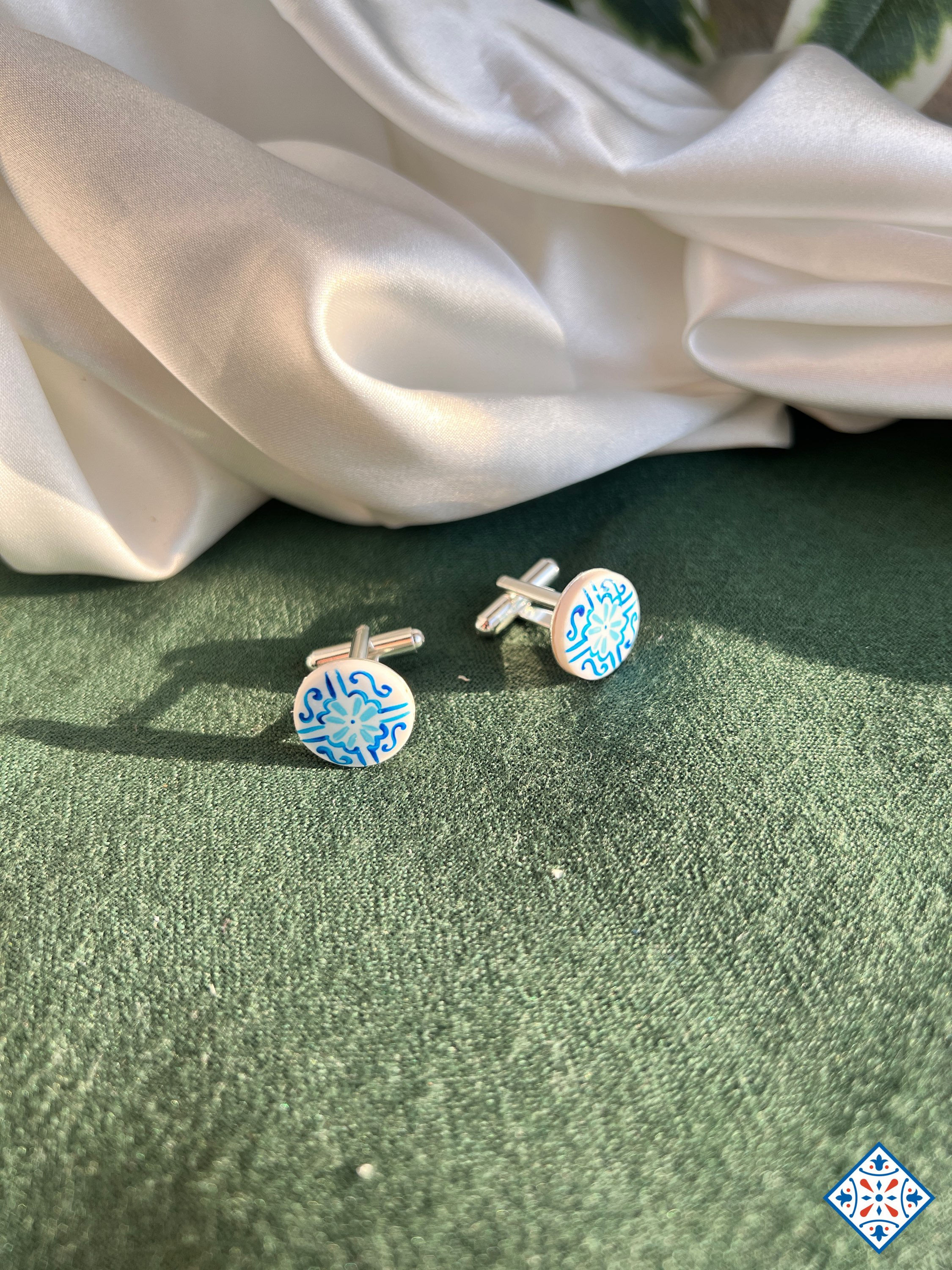 Gemelli con maiolica circolare tema azzurro 