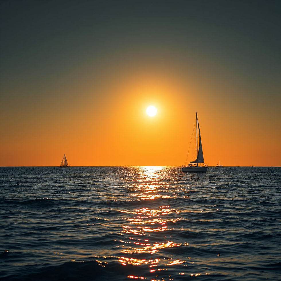 Tramonto sul mare con barche a vela