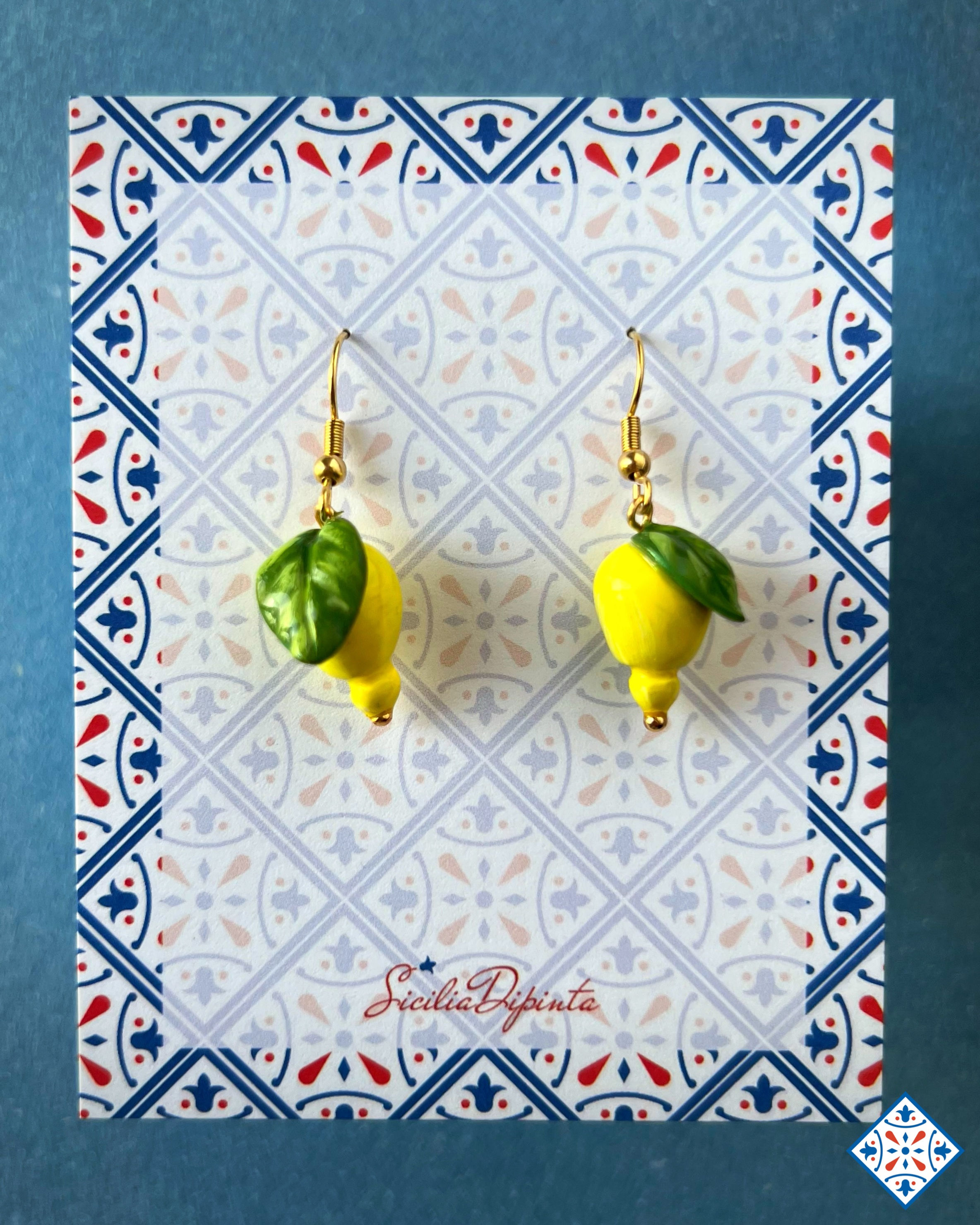 Orecchini pendenti con limoni dipinti a mano