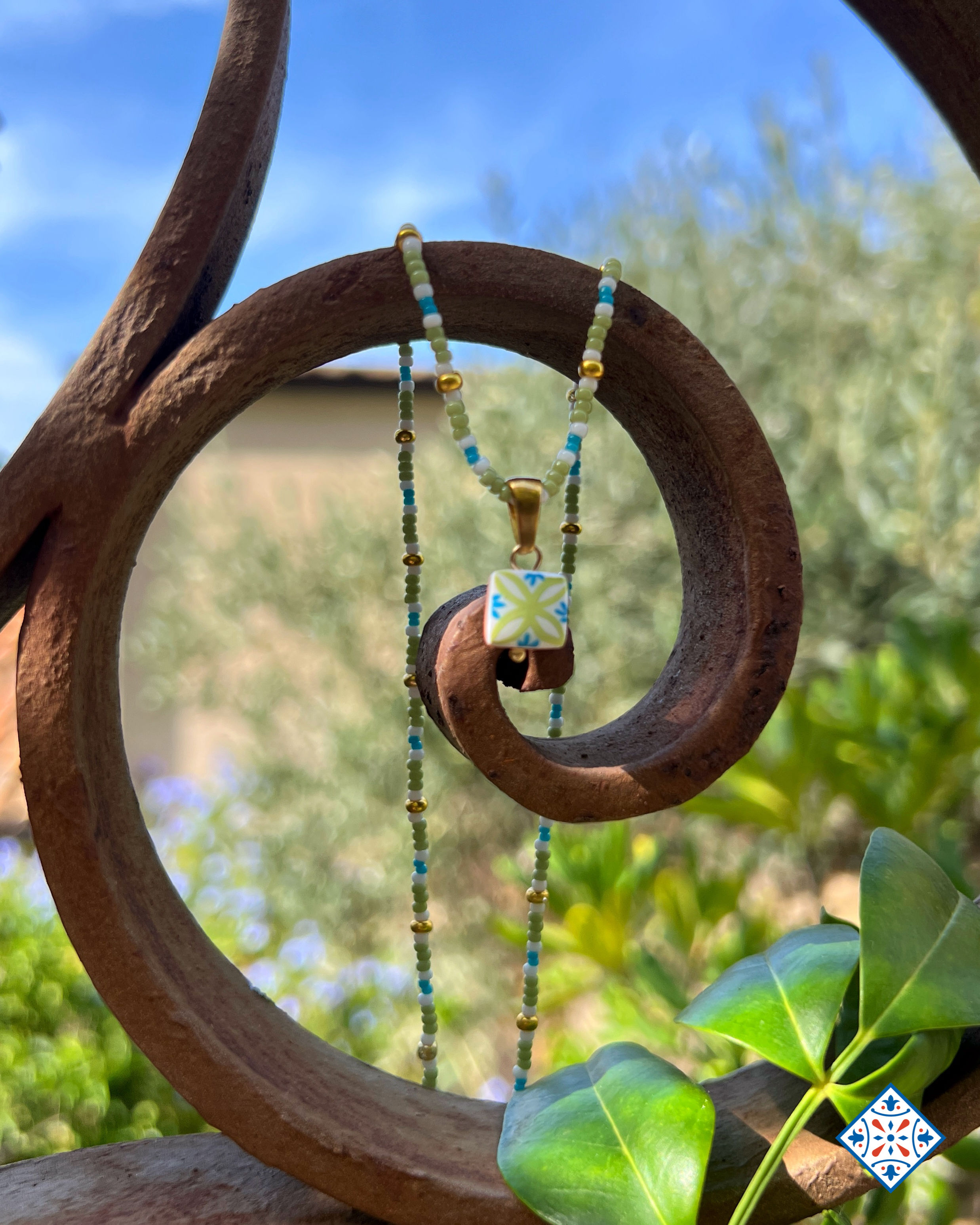 Collana micro maioliche bizantine verde mela e celeste