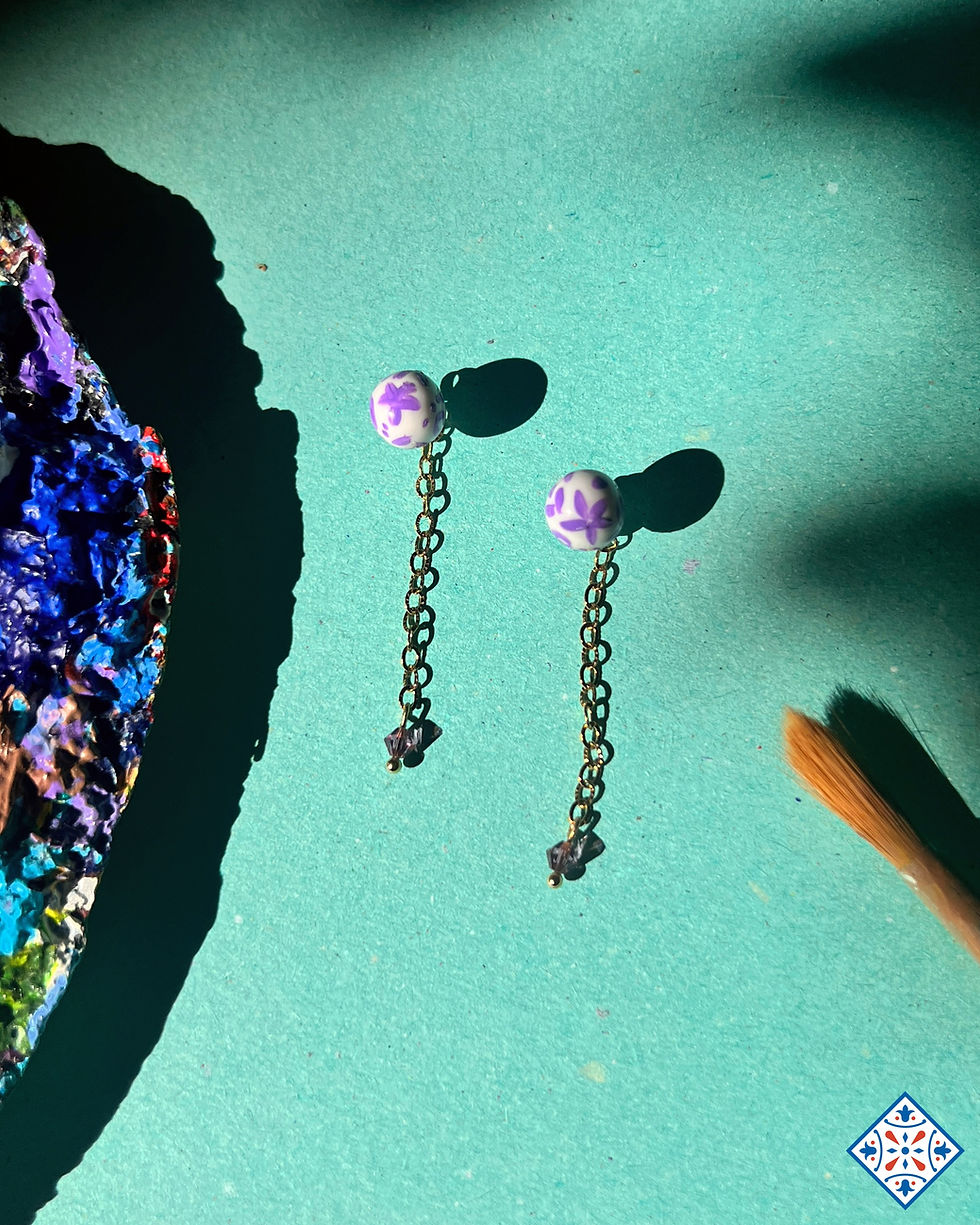 Orecchini da lobo con sfere a fiori stile porcellana lilla