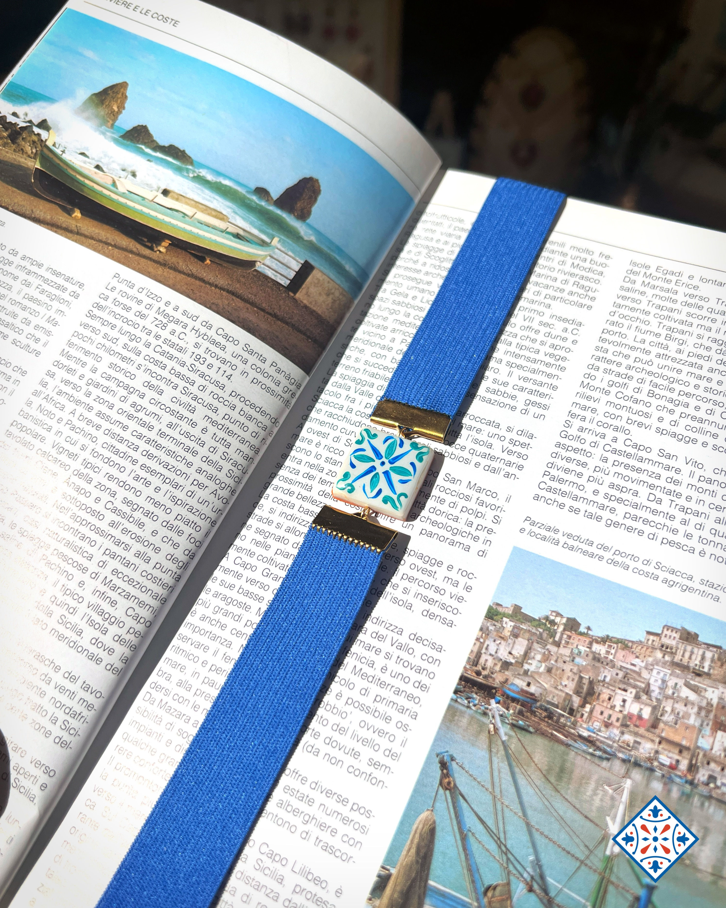 Segnalibro con maiolica blu e turchese