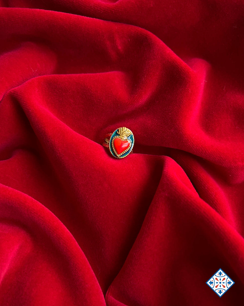 Anello ovale con cuore sacro ex voto blu