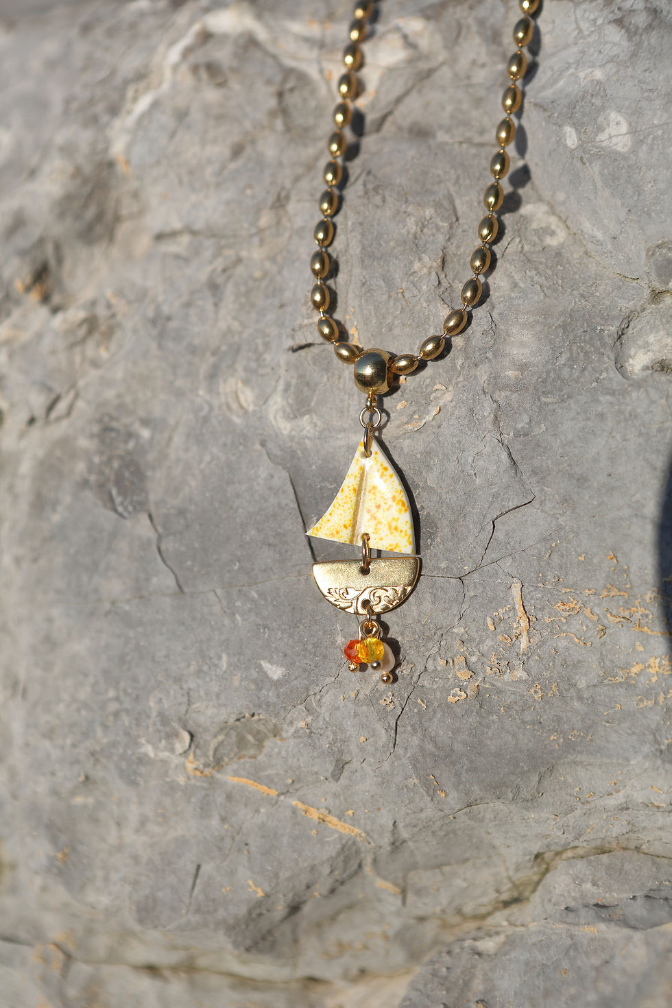 Miniatura: Parure barche a vela terrazzo pop arancione giallo e perle