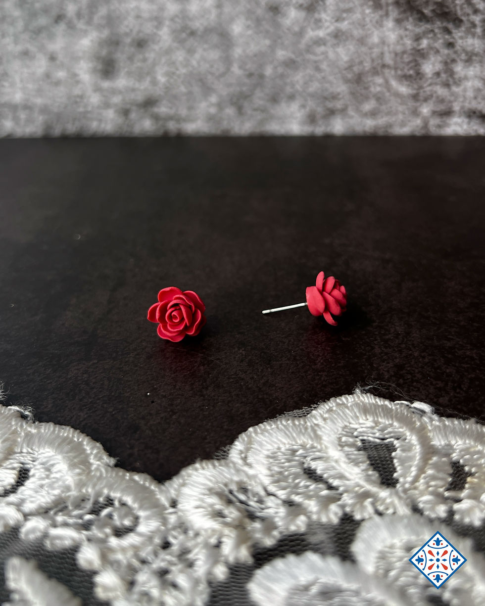 Miniatura: Orecchini a vite con mini rose rosa antico