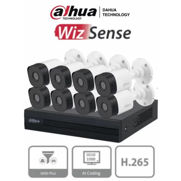 Kit de 8 Canales de 2 Megapixeles/ Cooper-I/ WizSense/ H.265+/8 Cámaras B1A21/ C