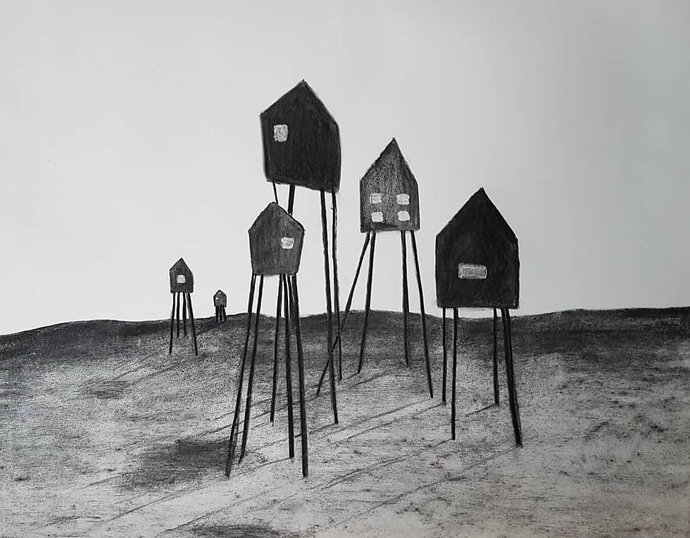 Série Des villes, 2018, fusain sur papier, 50 x 65 cm