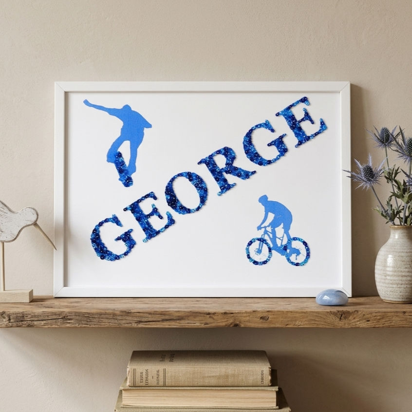 Skateboarding and Cycling Bead Art Personalised Frame