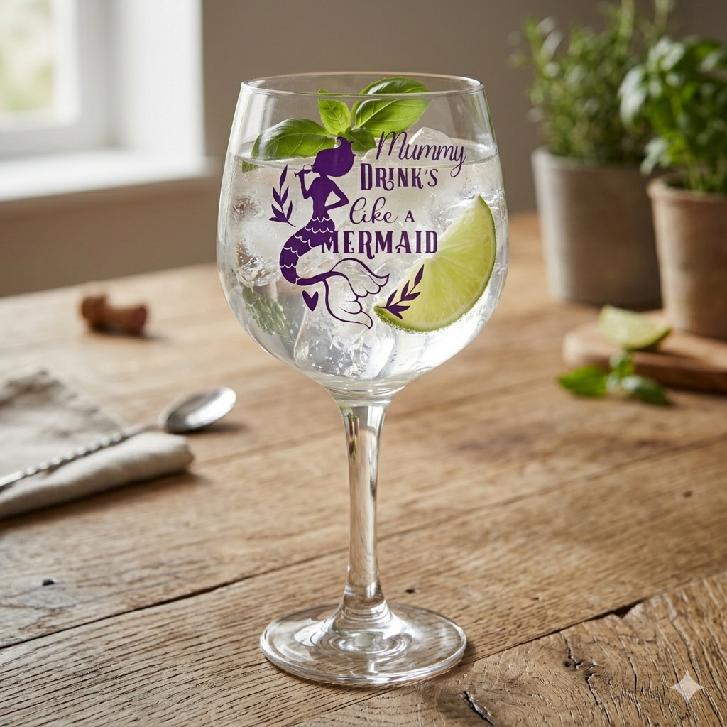 Mummy Drinks like a Mermaid Glass Personalised Etched