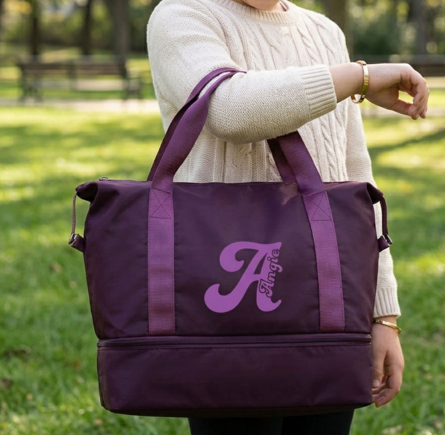 Purple Personalised Custom Name Gym/Sports Large Oxford Tote Bag
