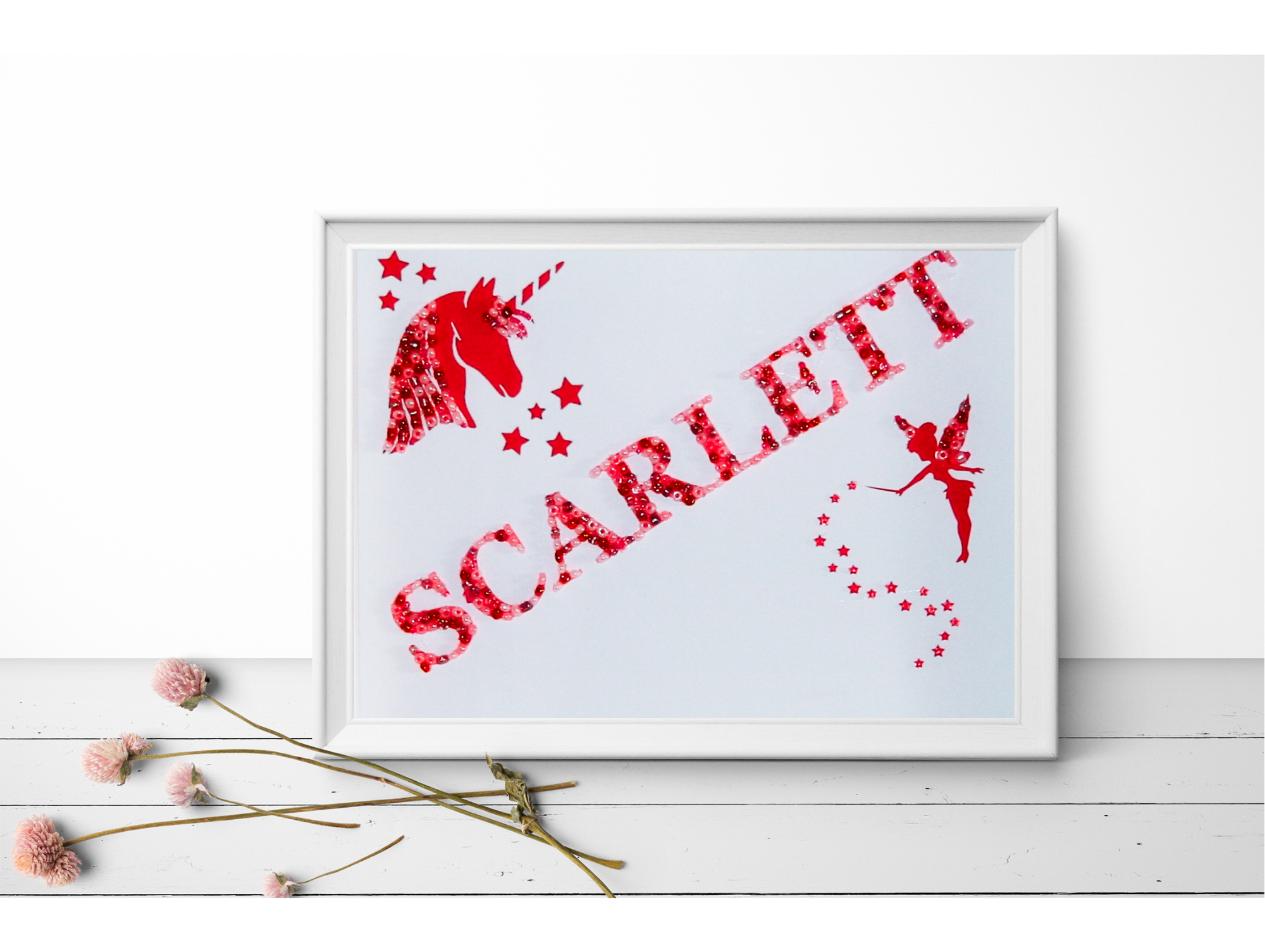 Unicorn and Fairy Bead Art Personalised Frame
