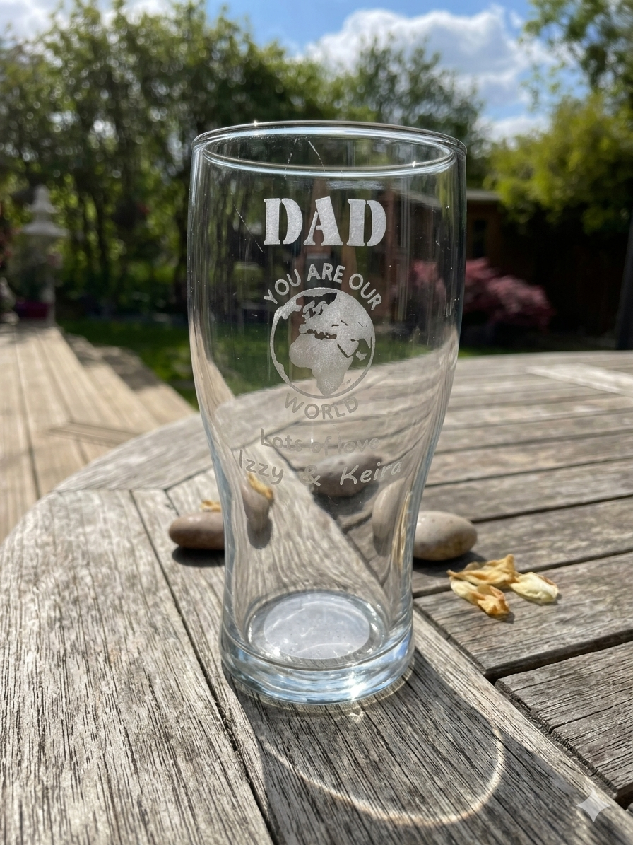 Dad you are our World Pint Glass Personalised Etched