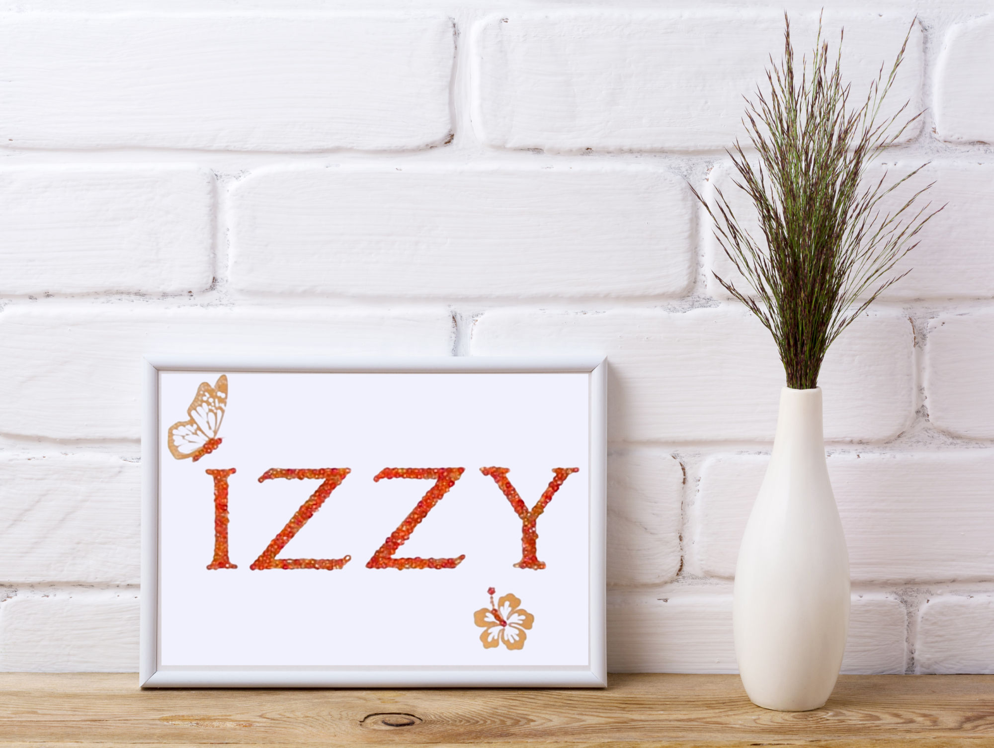 Butterfly and Flower Bead Art Personalised Frame