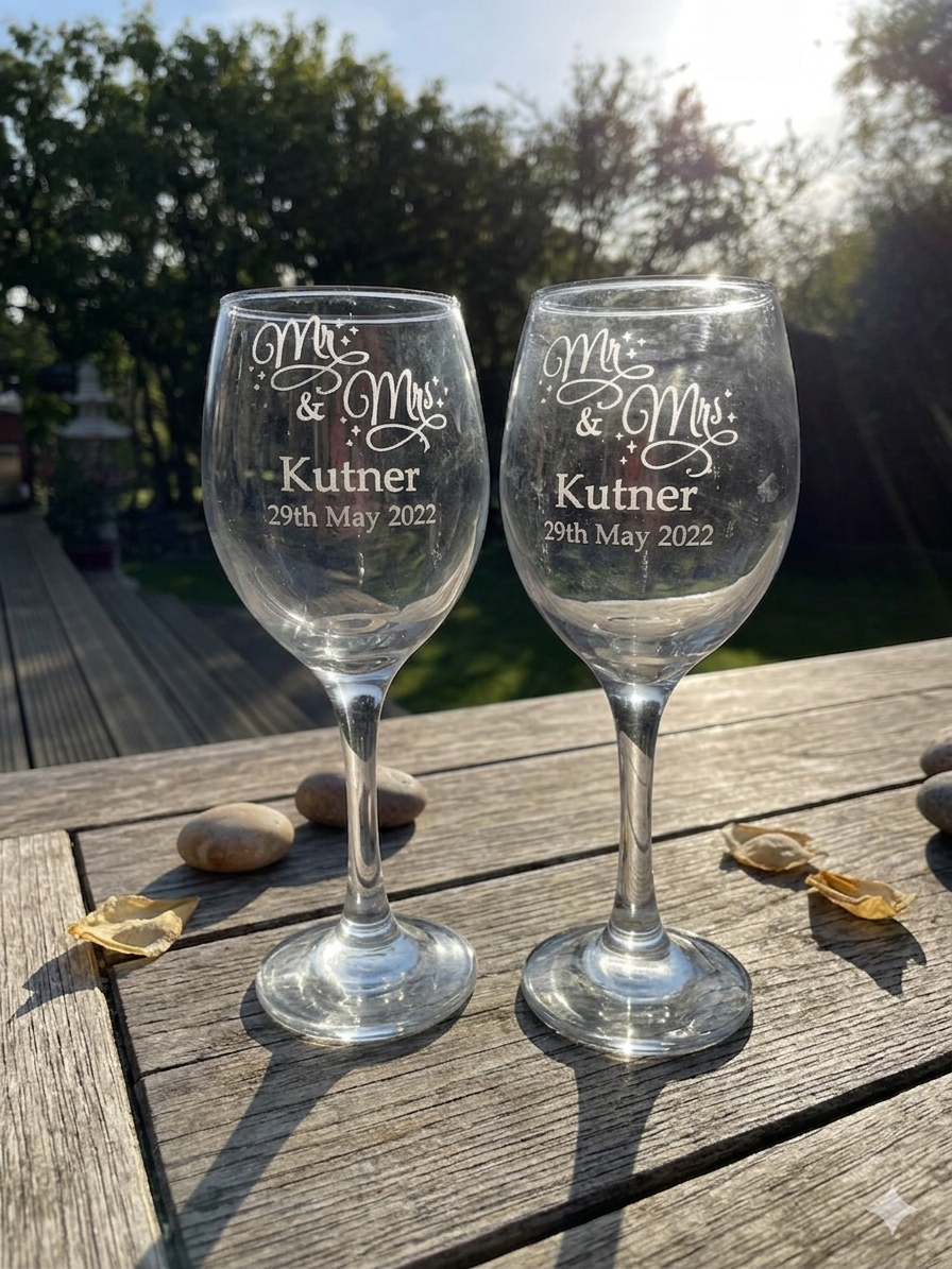 Mr or Mrs Wine Glass Personalised Etched