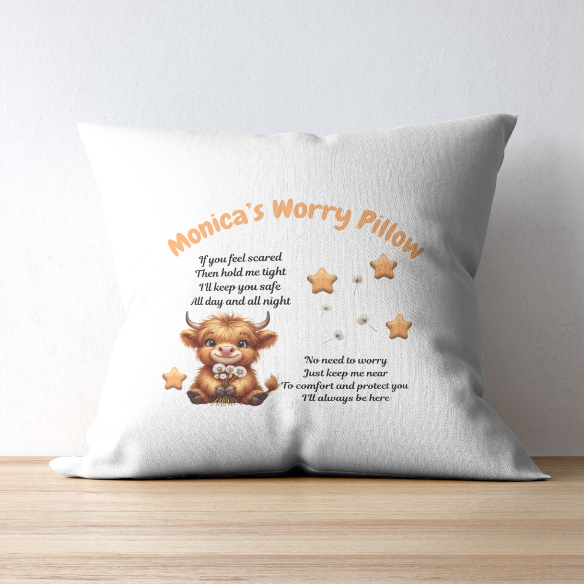 Highland Cow Personalised Worry Pillow