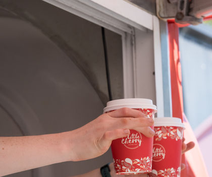Coffee cart, pouring, hot milk,  coffee,  cups, coffee cup, serving, customers