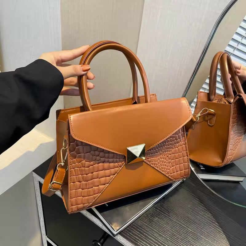 Thumbnail: Sac à Main Bandoulière en Cuir Style Alligator Tendance Coréenne avec Cadenas