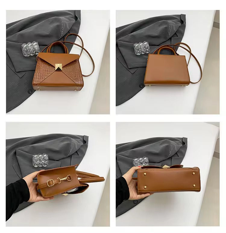 Miniature : Sac à Main Bandoulière en Cuir Style Alligator Tendance Coréenne avec Cadenas