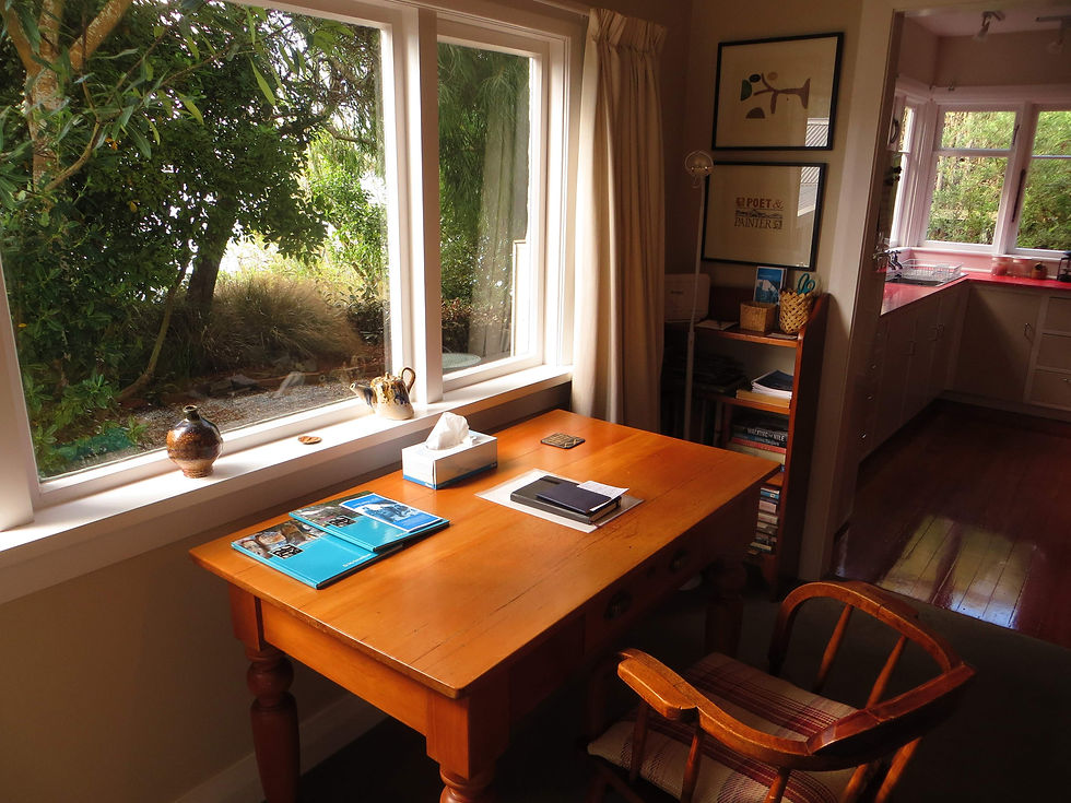A view of the desk at the Caselberg Trust Margaret Egan Cities of Literature Writers Residency.