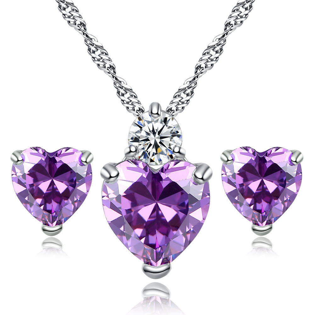 Fashion Jewelry Set with Heart Zircon Necklace and Earrings