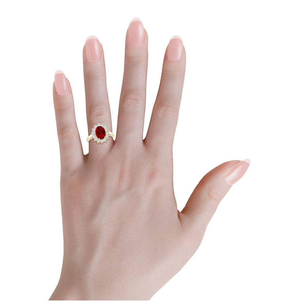Thumbnail: 3CTW Ruby  Engagement Ring With Lab Diamond Halo  14K White or Yellow G